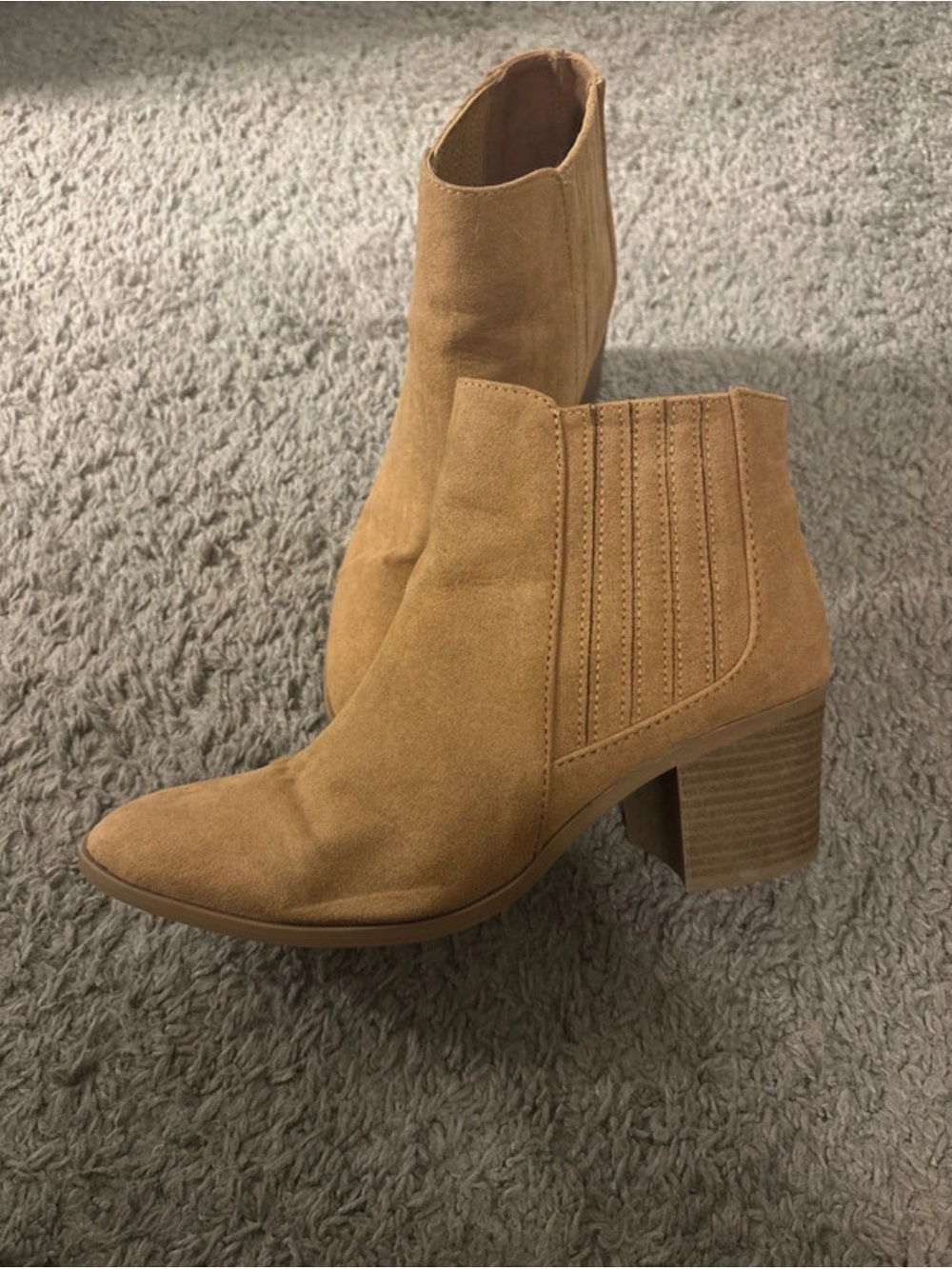 Cupid Tan Suede Chelsea Block Heel Booties